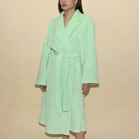 Vintage Mint Terry Cloth Robe Size Large Boho Retro Robe Womens Long Spa Robe - Picture 1 of 6